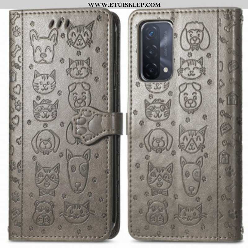 Etui Folio do Oppo A54 5G / A74 5G Animowane Zwierzęta